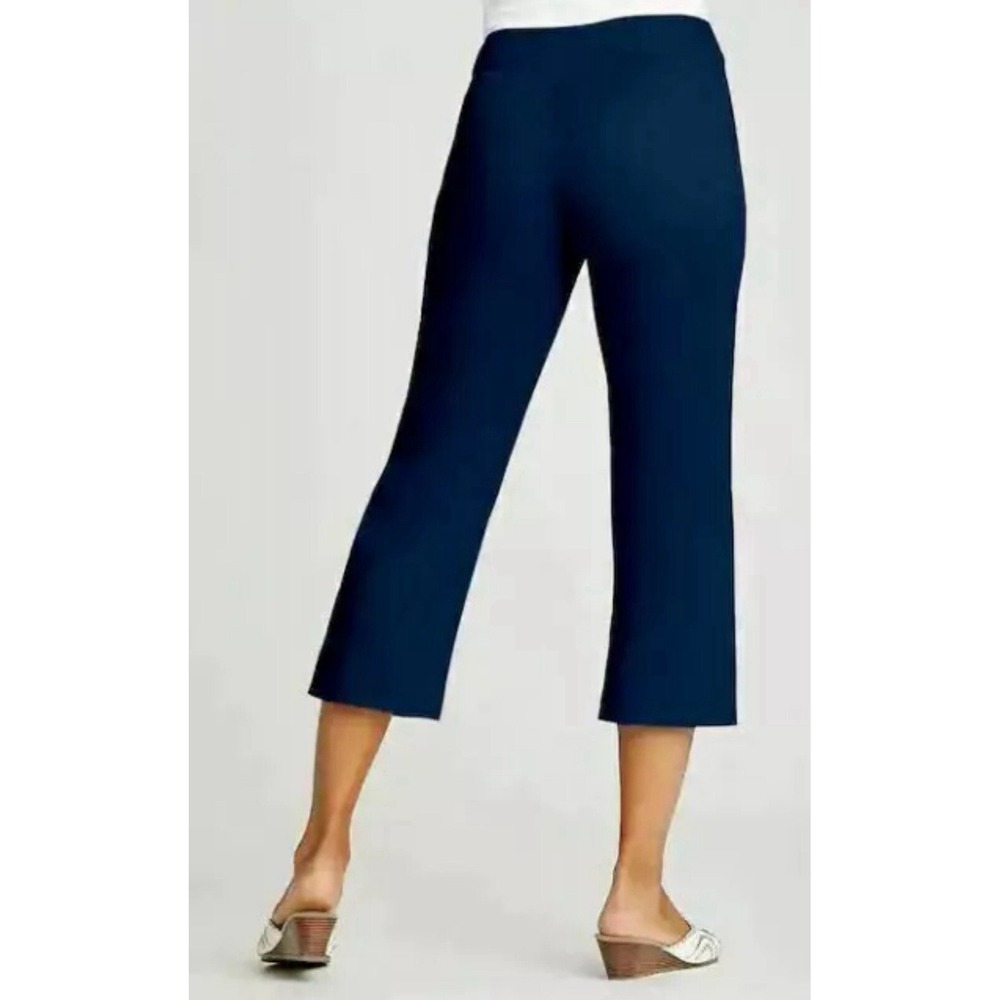 Women's Navy Blue Cropped Capri Pants Button Detail Size 12